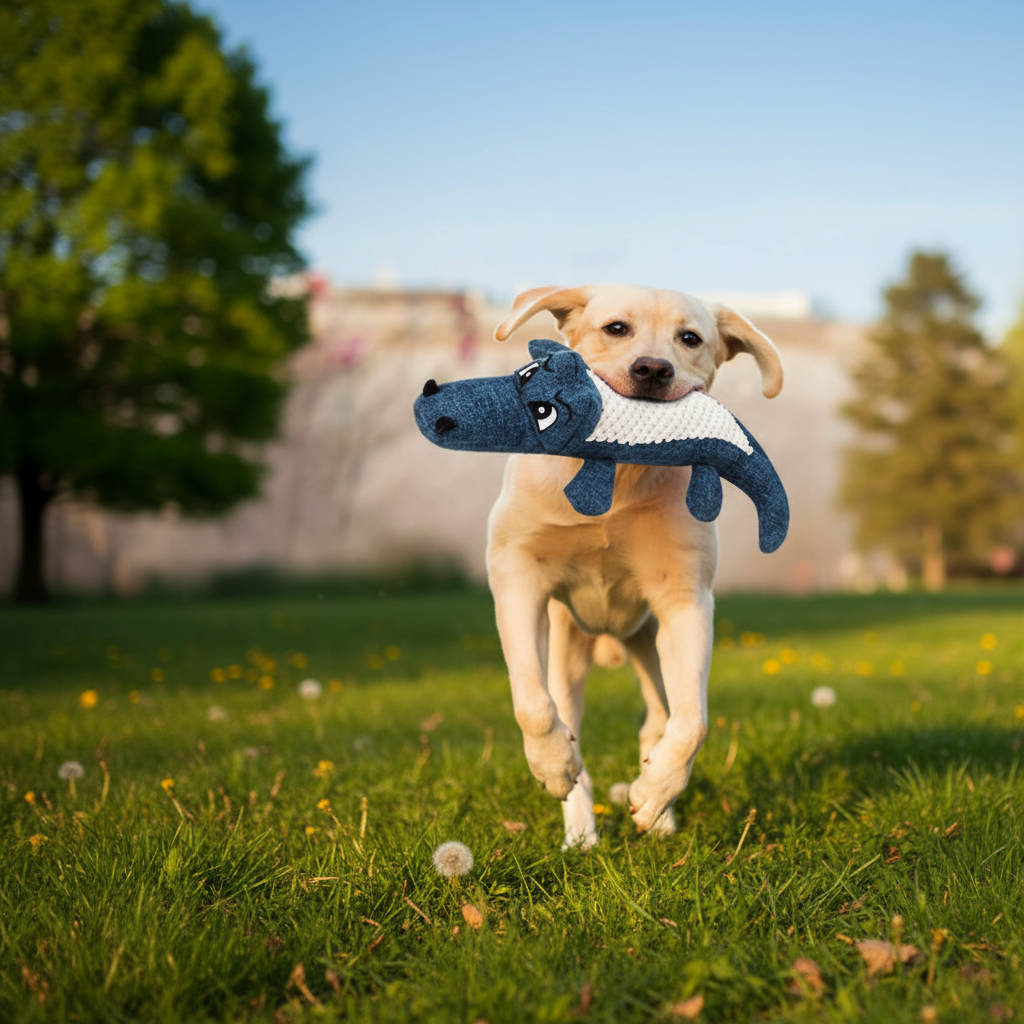 Linen Plush Crocodile Dog Toy – Squeaky Interactive