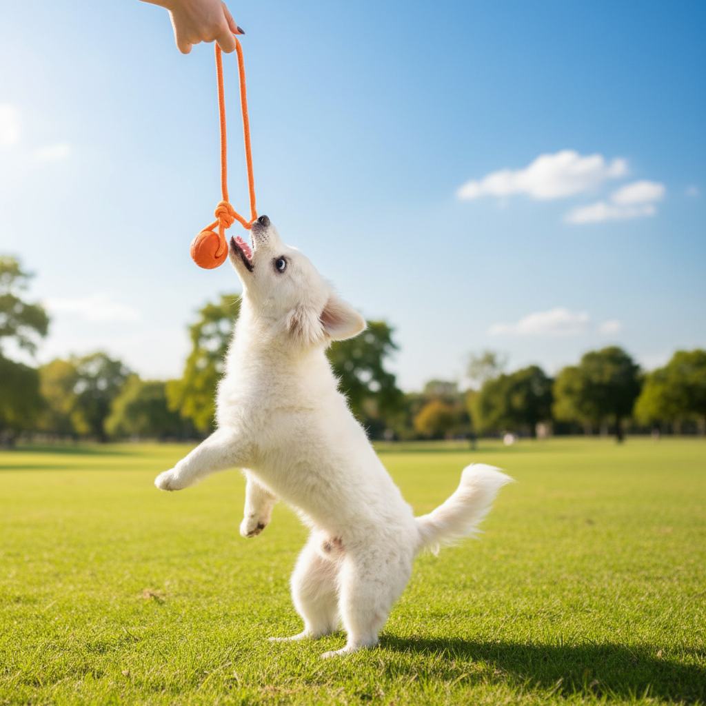 Cotton Rope Ball on Rope – Interactive Dog Toy for All Sizes