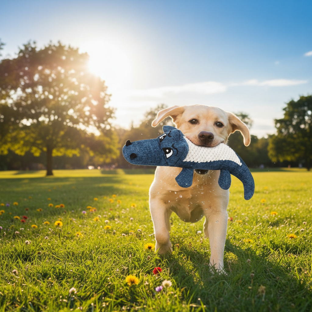 Linen Plush Crocodile Dog Toy – Squeaky Interactive for Medium to Large Dogs