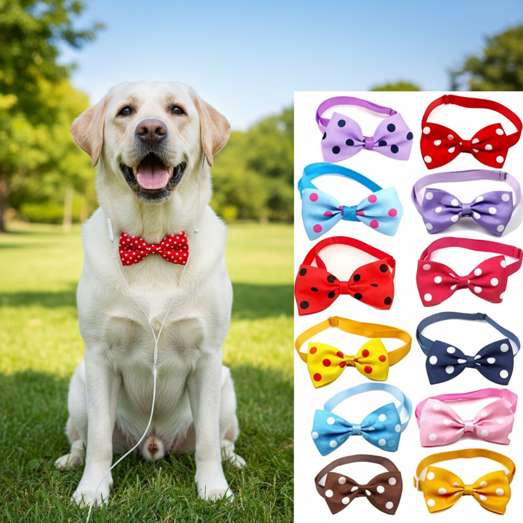 PetPals Polka Dot Bow Tie Collar for Dogs – Adjustable Black & White, Safe Fit