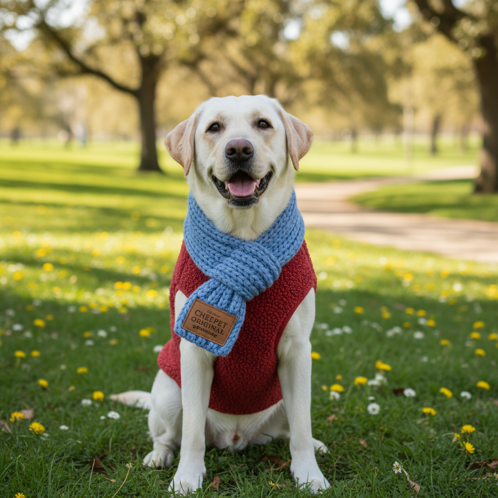 Korean Style Knitted Dog Scarf – Winter Warm Bow, One Size