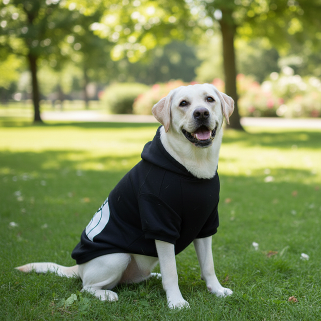 PawPattern XL Dog Hoodie | Black Polyester Winter Jacket for Large Dogs