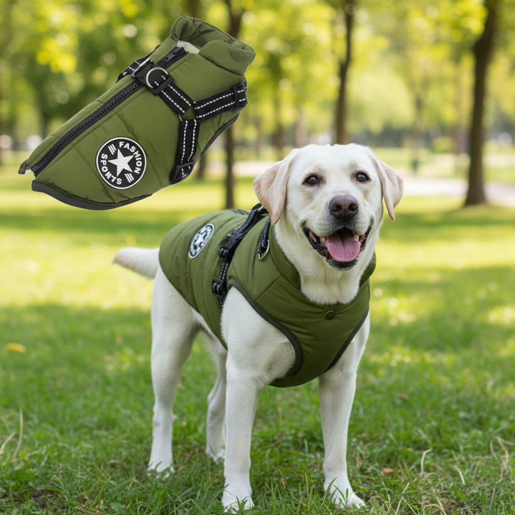Large Dog Jacket with Built-In Harness – Waterproof Winter Coat