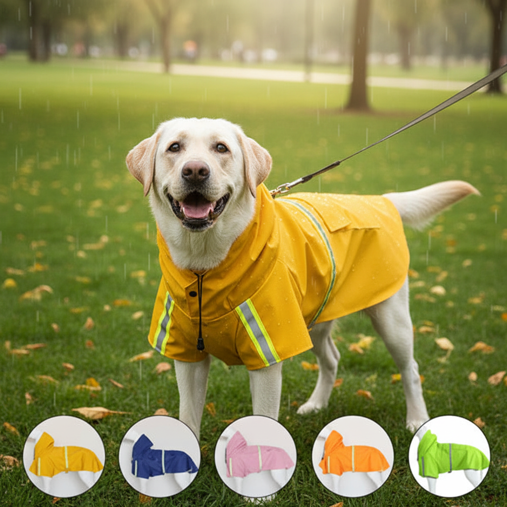 Hooded Dog Raincoat Cloak – Waterproof Reflective Jacket