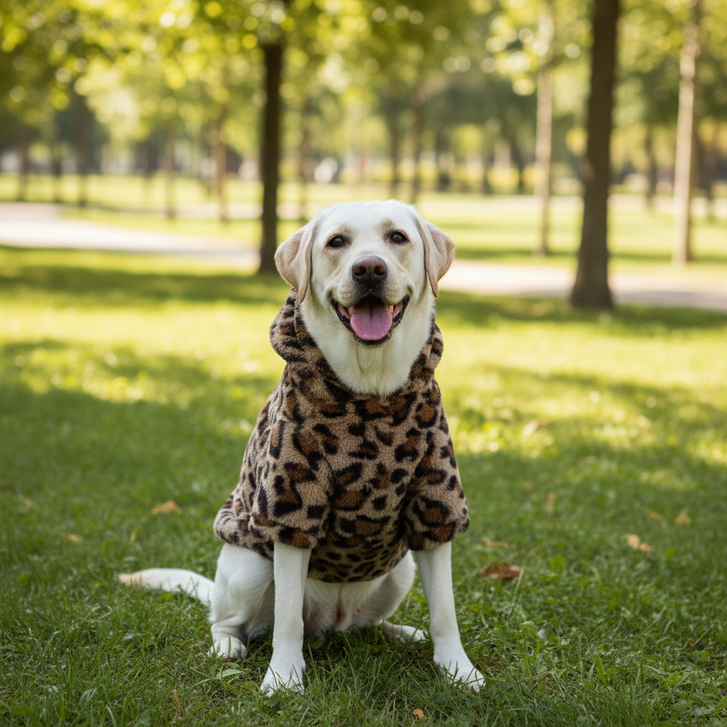 Leopard Print Dog Hoodie with Ears – Plush Fleece Winter Sweater