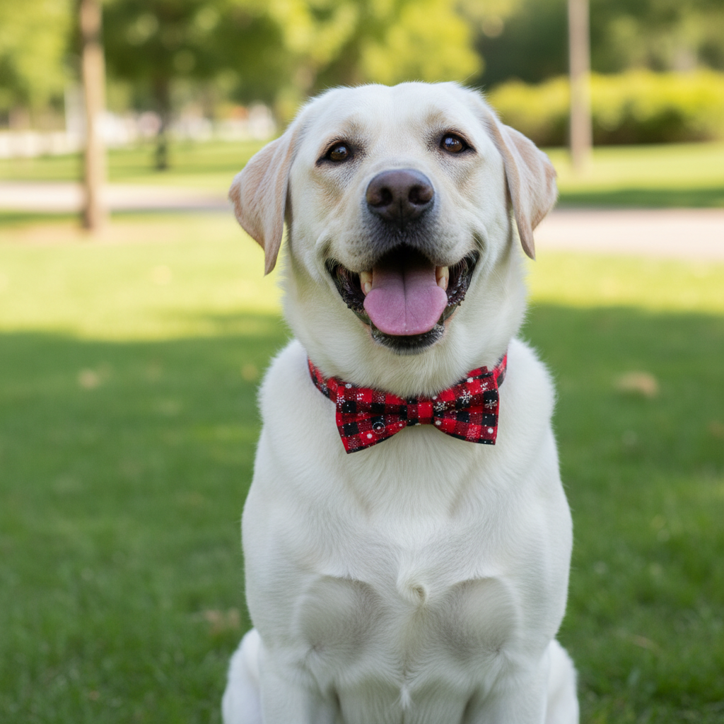 Christmas Dog Collar with Bow Tie – Plaid Snowflake Festive Red