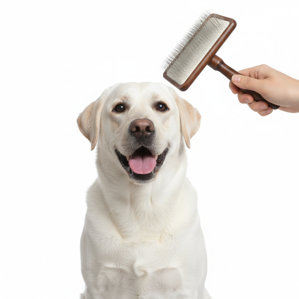 Dog Slicker Brush with Stainless Steel Pins & Wood Handle