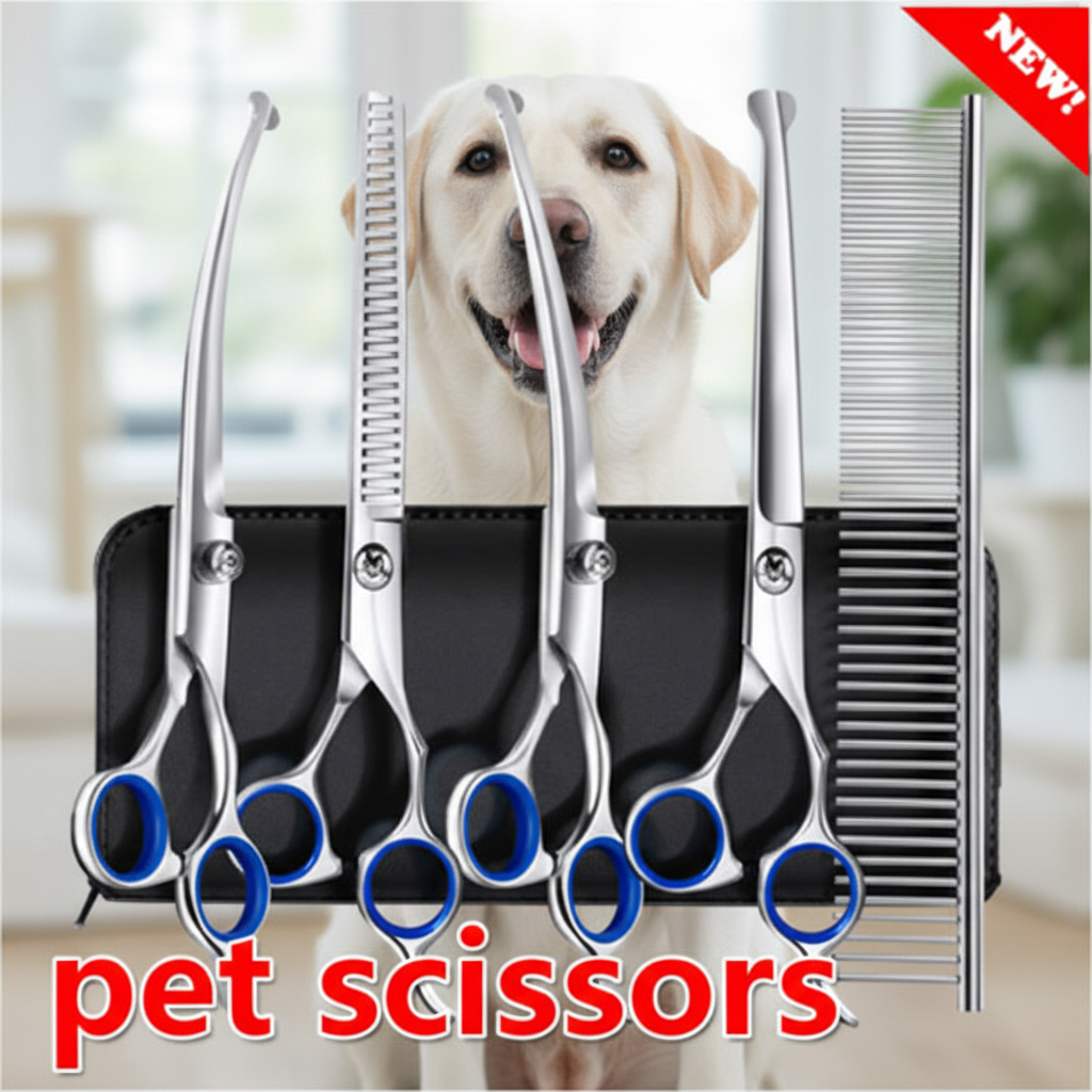 Professional 5-Piece Dog Grooming Scissors Set - Safety Round Tip Stainless Steel Kit