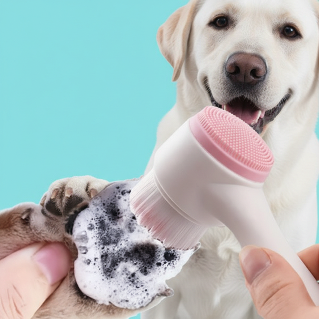 Silicone Dog Paw Cleaner & Massage Brush - Muddy Paw Scrubber in Pink