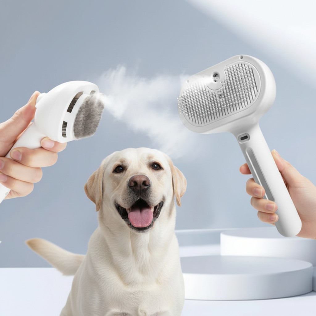 USB Rechargeable Dog Steam Massage Comb Soft Teeth Grooming Brush