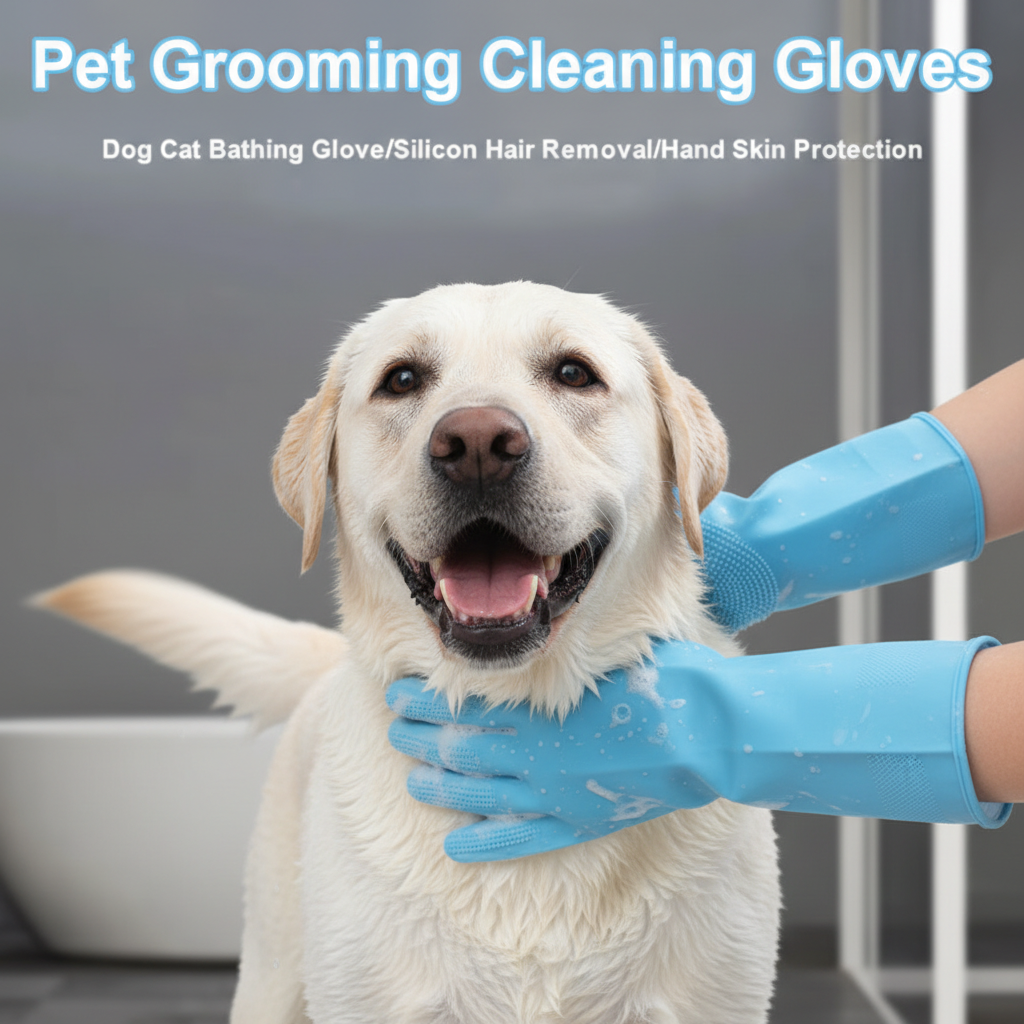 Pet Grooming Gloves for Dogs – Silicone Bathing & Hair Removal Massage Scrubber