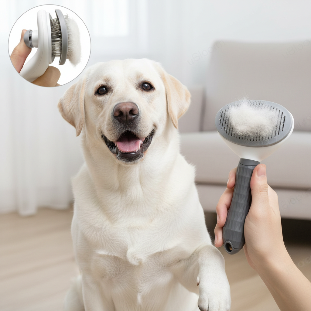 One-Click Pet Hair Removal Comb for Dogs – Automatic Slicker Brush