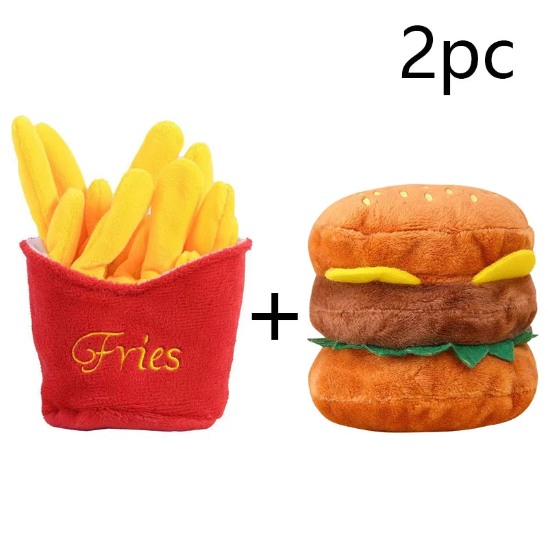 French Fries & Hamburger Plush Toy - Pet Combo Set for Small to Medium Dogs