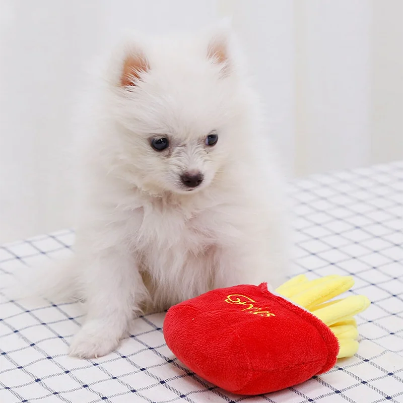 French Fries & Hamburger Plush Toy - Pet Combo Set for Small to Medium Dogs
