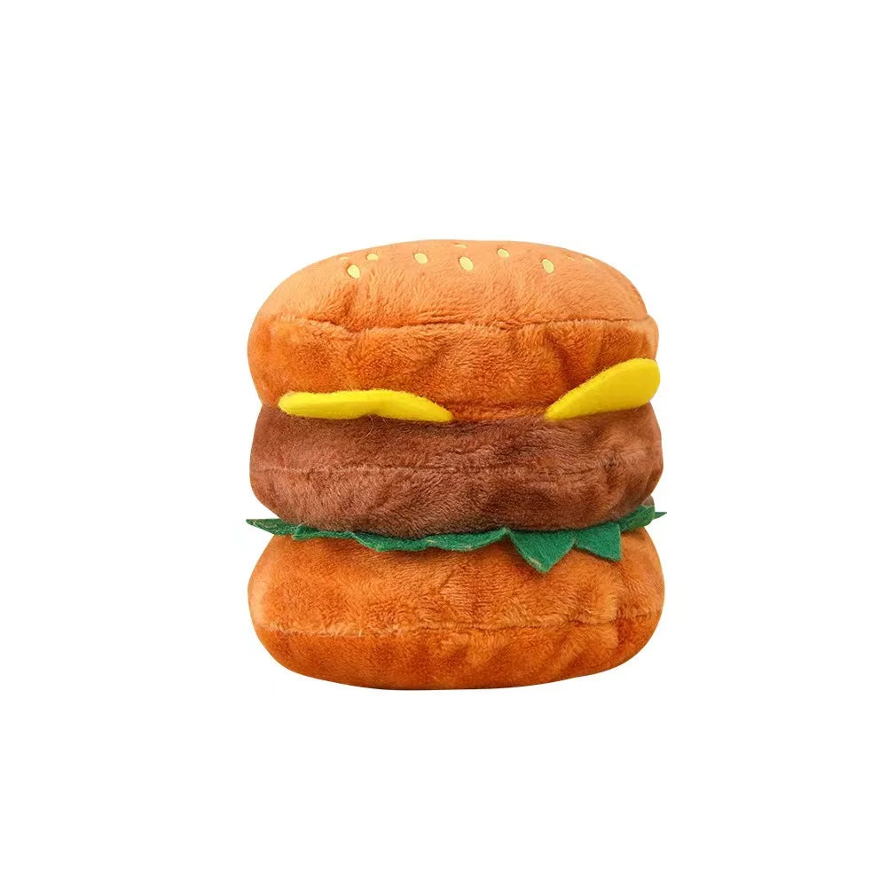 French Fries & Hamburger Plush Toy - Pet Combo Set for Small to Medium Dogs