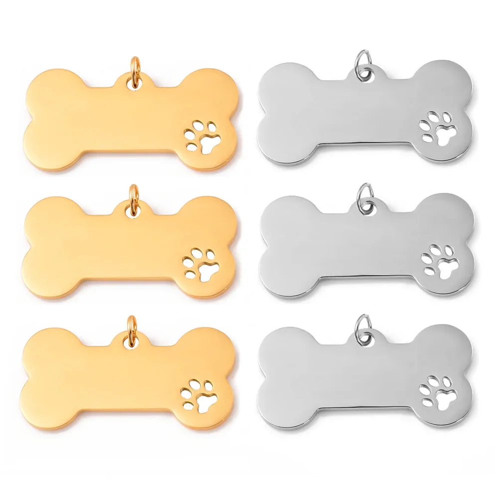 Paw Print & Bone Charm Pendants – Stainless Steel DIY Set (5 Pcs Gold)
