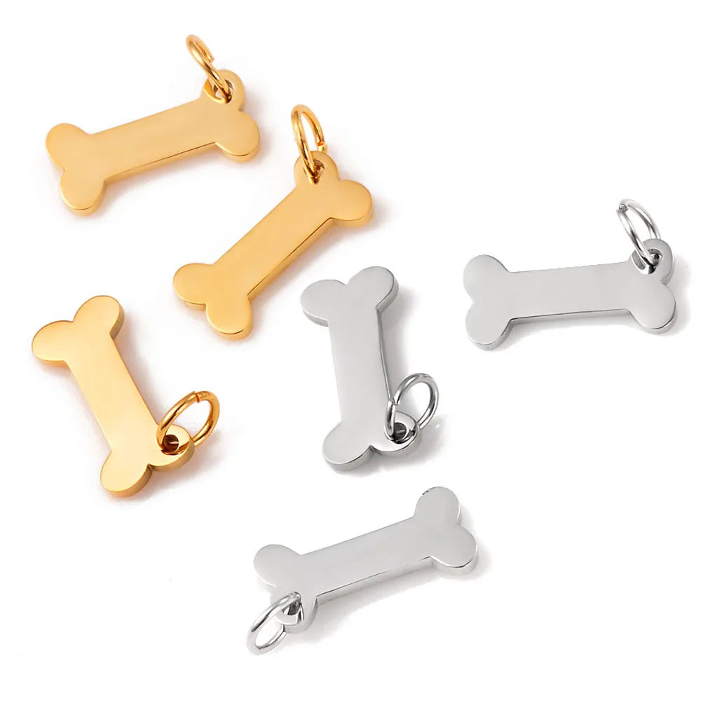 Paw Print & Bone Charm Pendants – Stainless Steel DIY Set (5 Pcs Gold)