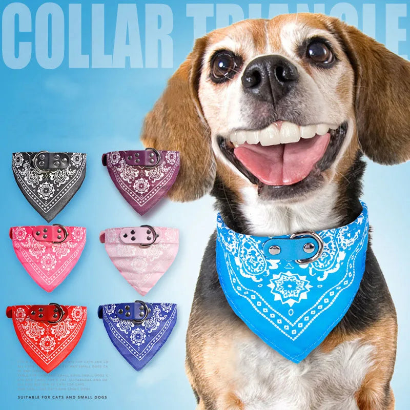 NONECN Dog Bandana Collar – Adjustable PU Leather Bib with Paisley