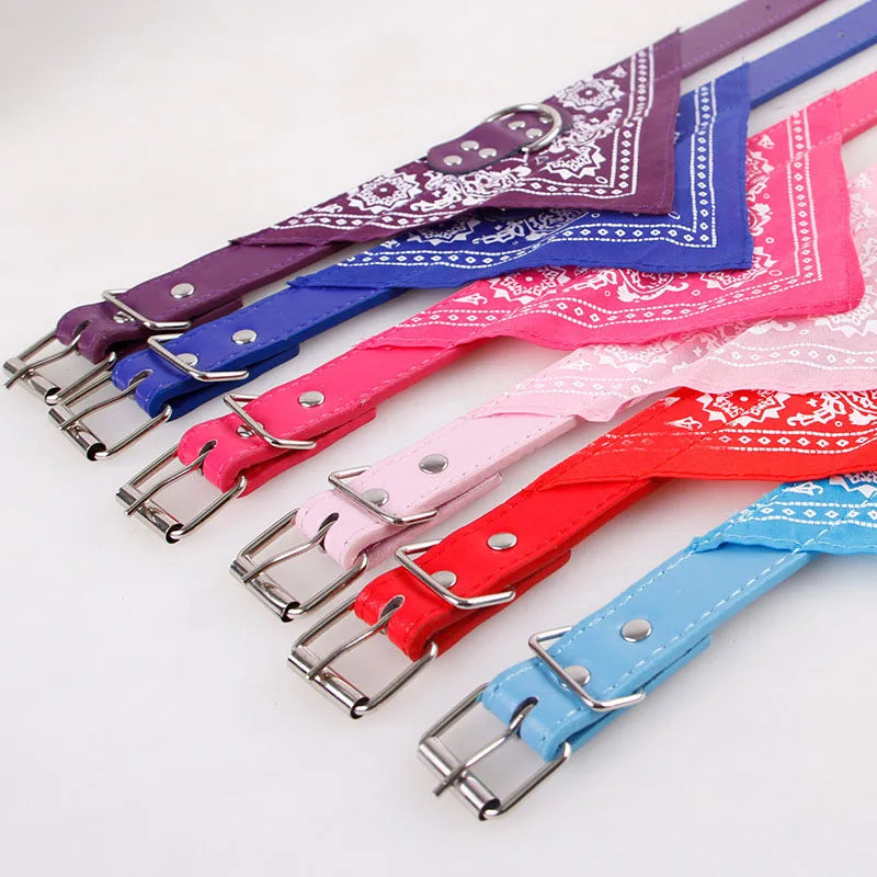 NONECN Dog Bandana Collar – Adjustable PU Leather Bib with Paisley