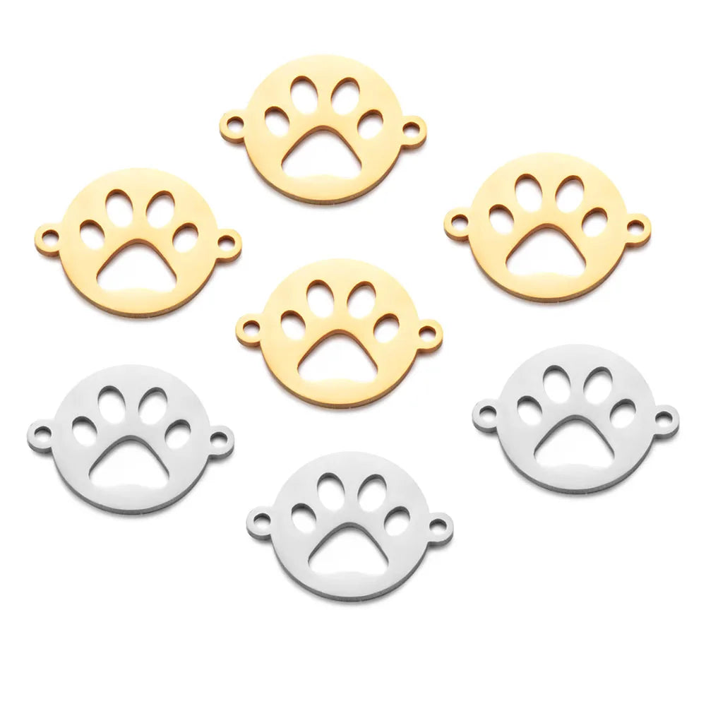 Paw Print & Bone Charm Pendants – Stainless Steel DIY Set (5 Pcs Gold)