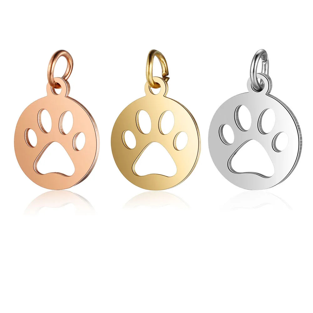 Paw Print & Bone Charm Pendants – Stainless Steel DIY Set (5 Pcs Gold)