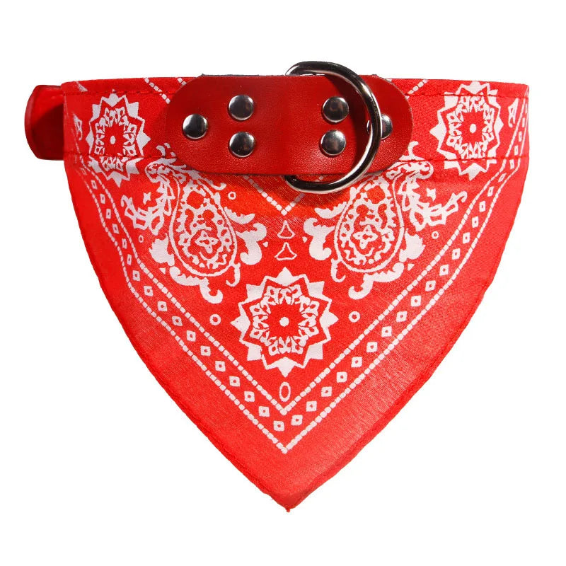 NONECN Dog Bandana Collar – Adjustable PU Leather Bib with Paisley
