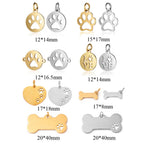 Paw Print & Bone Charm Pendants – Stainless Steel DIY Set (5 Pcs Gold)