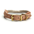 Real Leather Dog Collar with Hemp Rope & Copper Buckle – Adjustable Fit