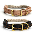 Real Leather Dog Collar with Hemp Rope & Copper Buckle – Adjustable Fit