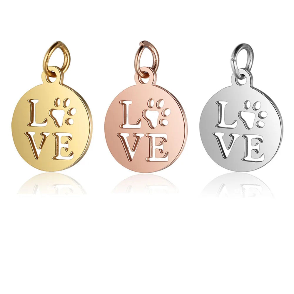 Paw Print & Bone Charm Pendants – Stainless Steel DIY Set (5 Pcs Gold)