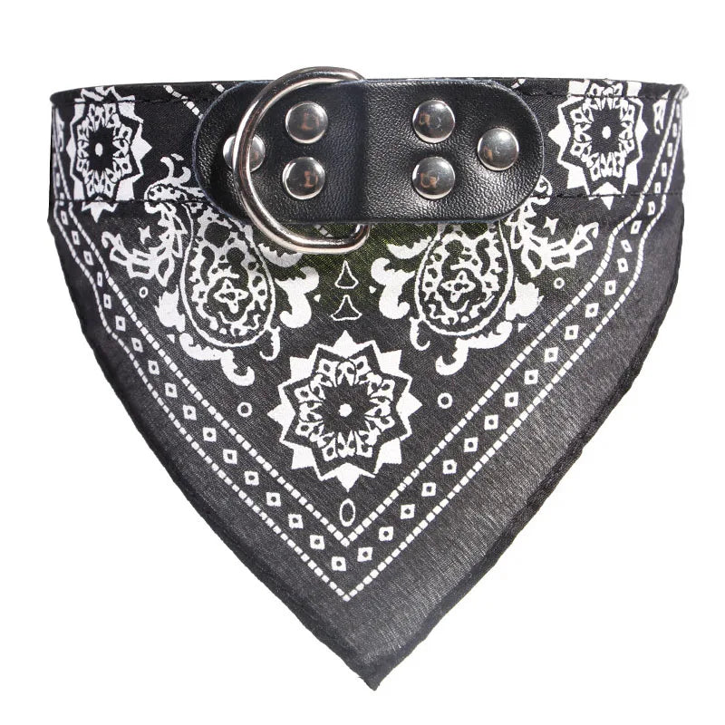 NONECN Dog Bandana Collar – Adjustable PU Leather Bib with Paisley