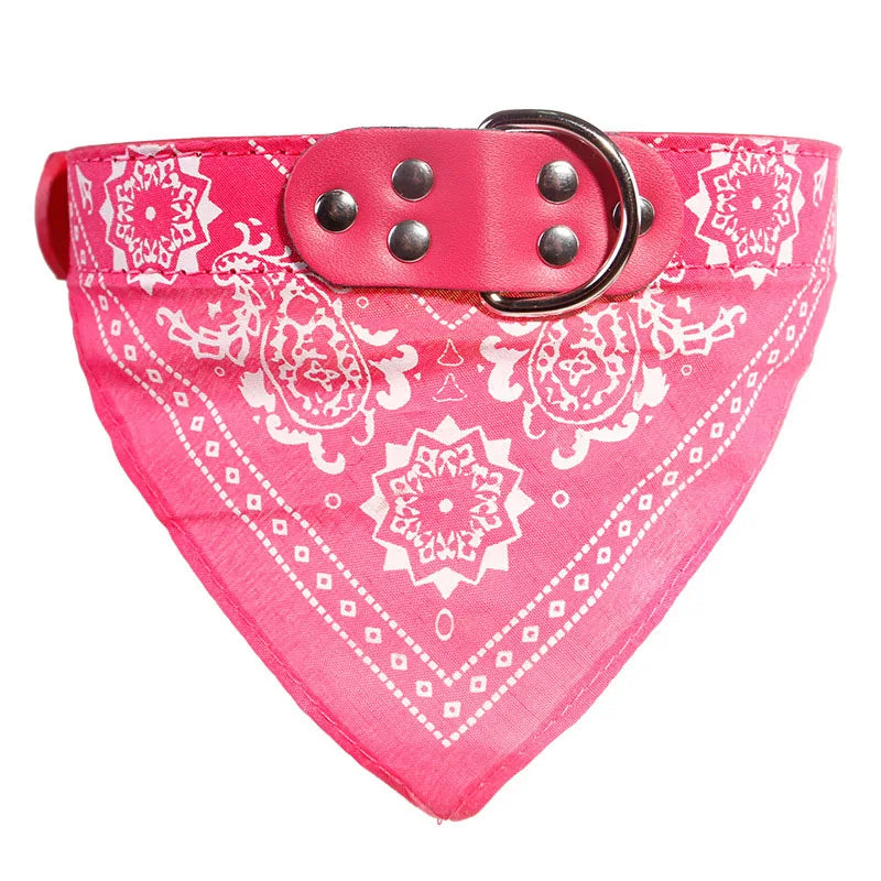 NONECN Dog Bandana Collar – Adjustable PU Leather Bib with Paisley