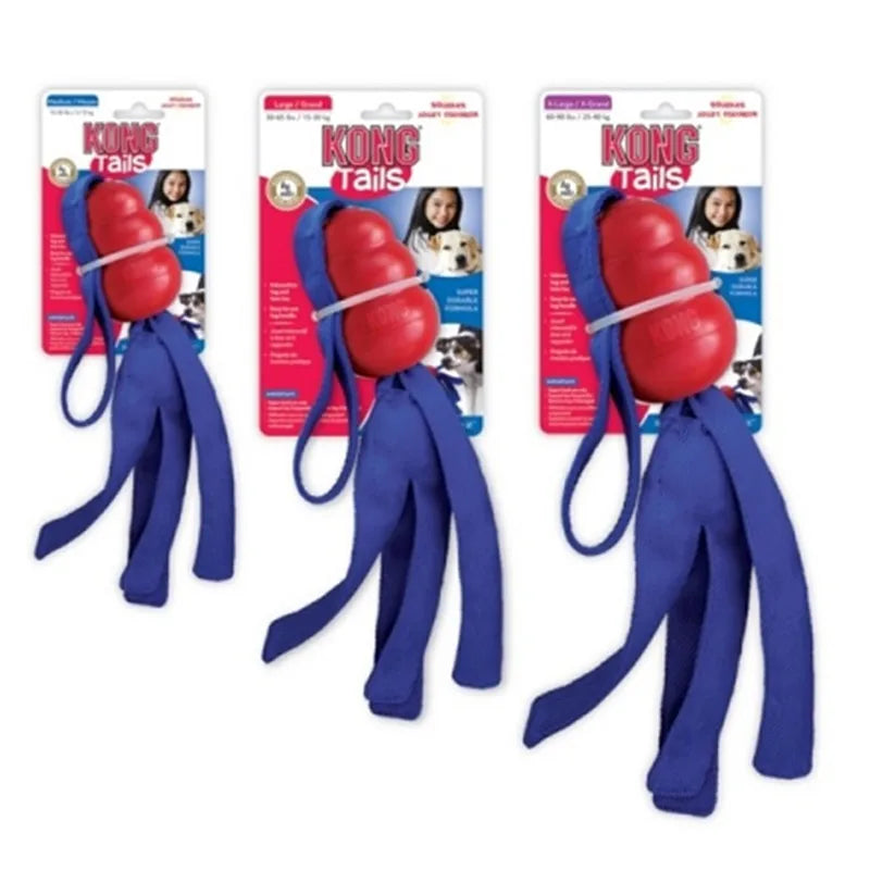 KONG Classic Tails Dog Toy – Tug & Toss Squeaky Toy with Nylon Tails