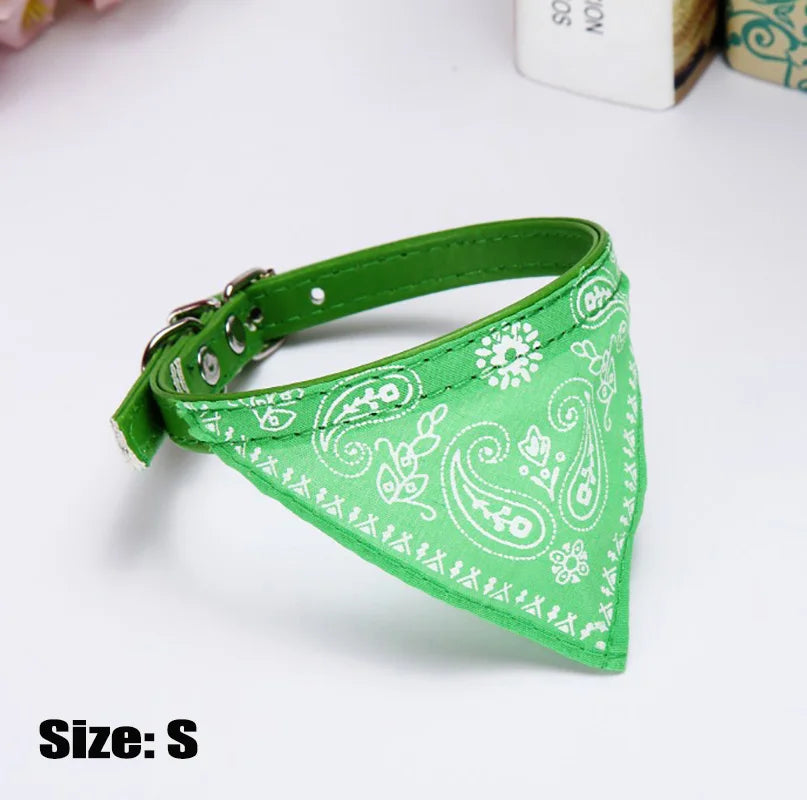 NONECN Dog Bandana Collar – Adjustable PU Leather Bib with Paisley