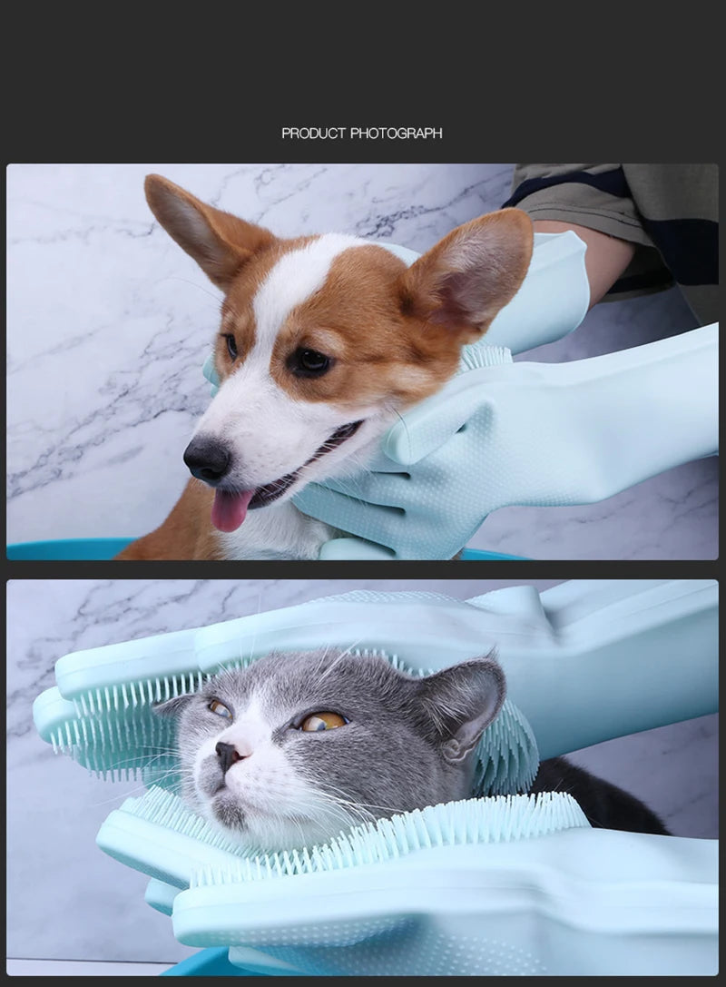 Pet Grooming Gloves for Dogs – Silicone Bathing & Hair Removal Massage Scrubber