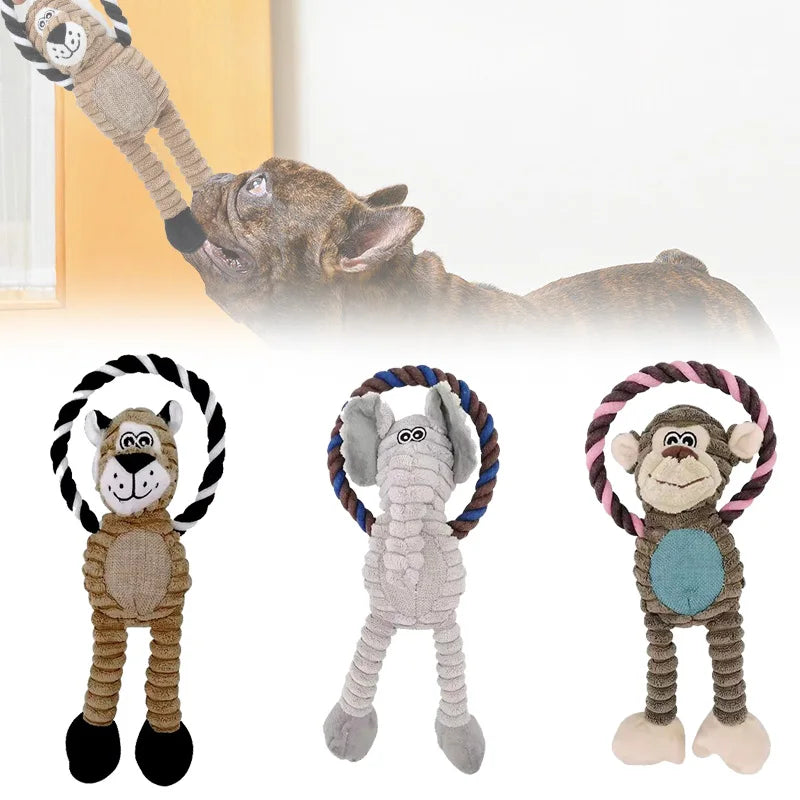 Lion, Elephant & Monkey Plush Squeaky Toys for Small to Medium Dogs – 28 cm
