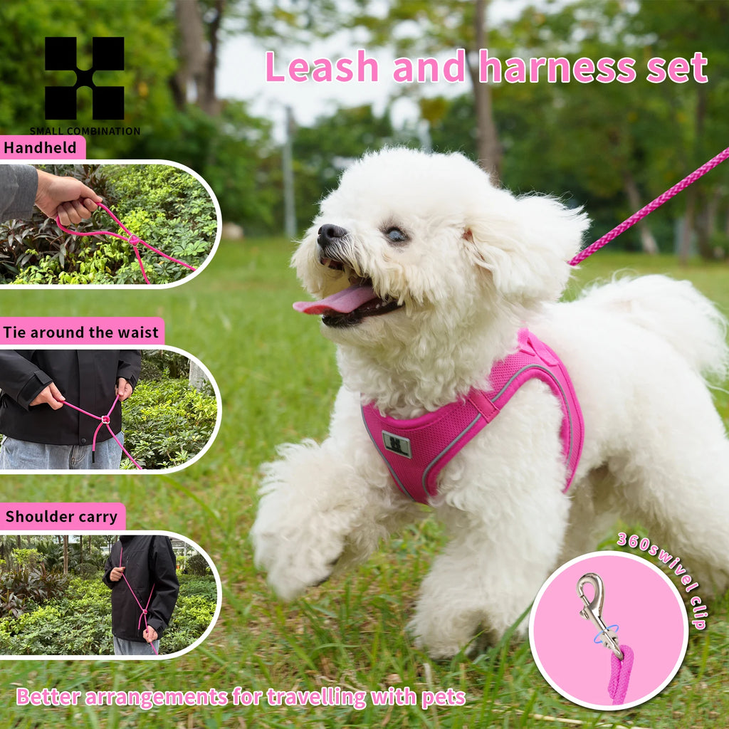 Dog Harness & Leash Set – Step-In Reflective Mesh Vest