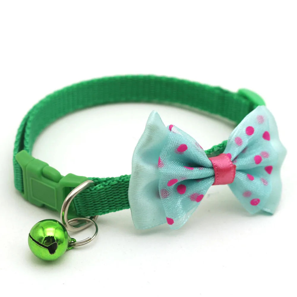 Fashionable Pet Collar With Bow Tie & Bell – Adjustable Nylon for Small Dogs