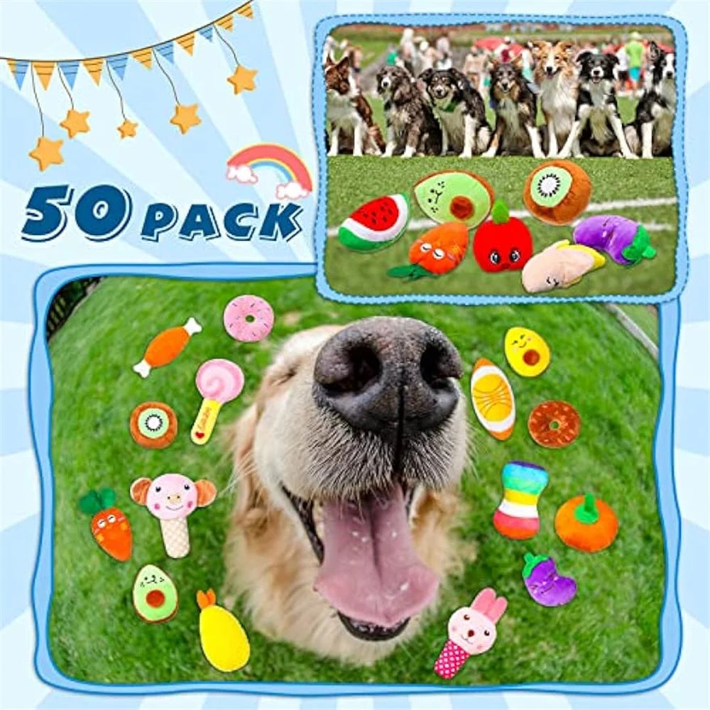 Dog Squeaky Plush Toys 50-Pack – Soft Toys for Small & Medium Dogs