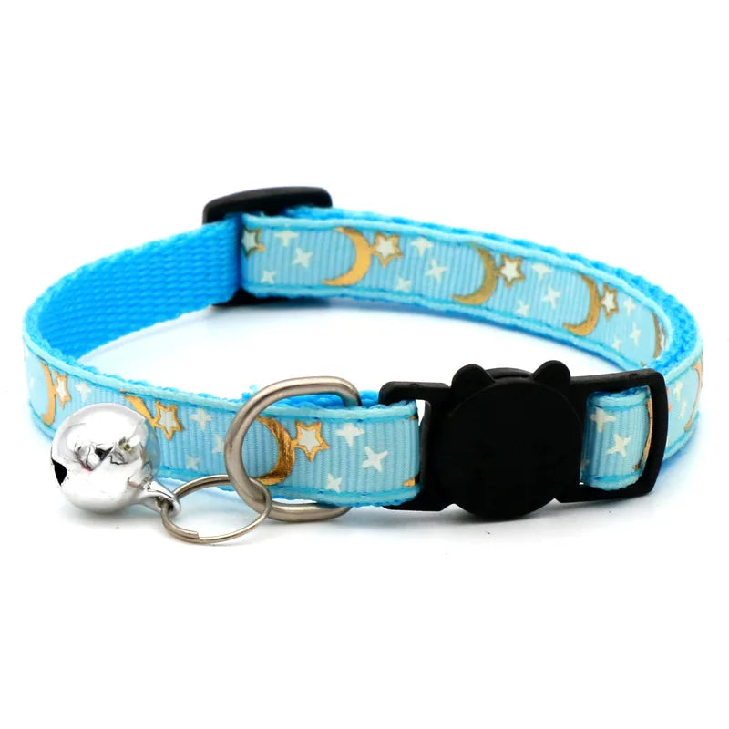 Star & Moon Cartoon Pet Collar – Reflective Breakaway with Bell