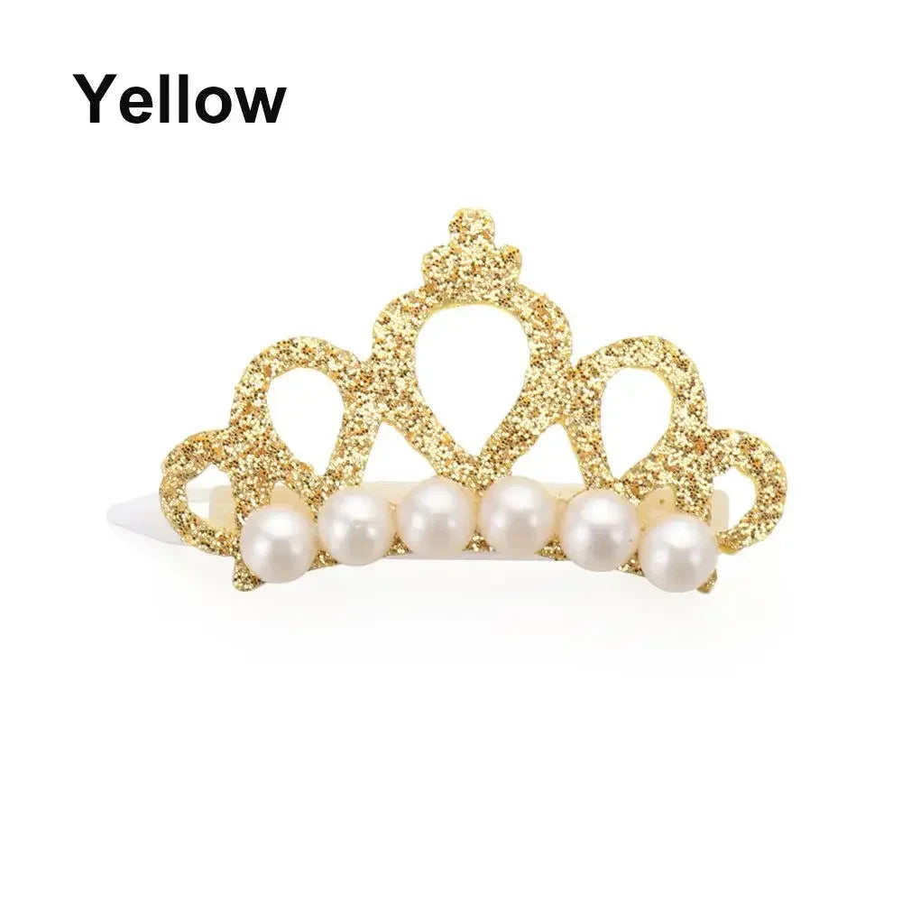 Small Dog Hair Clip Bow Faux Pearl Crown – 1 Pc Cute Pet Accessory