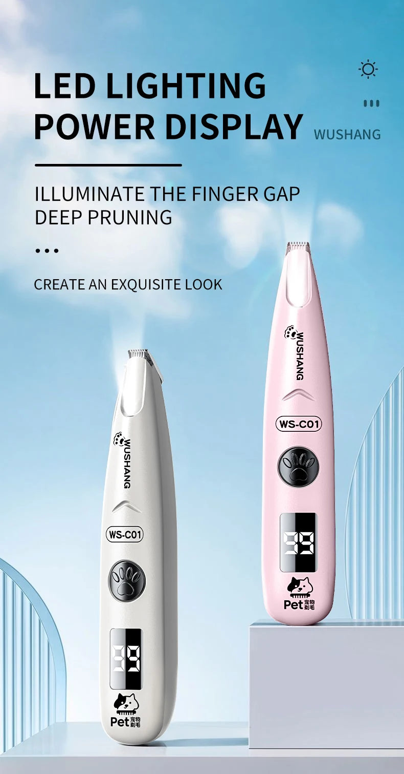 Dog Grooming Trimmer with LED Light for Face, Paws, and Ears