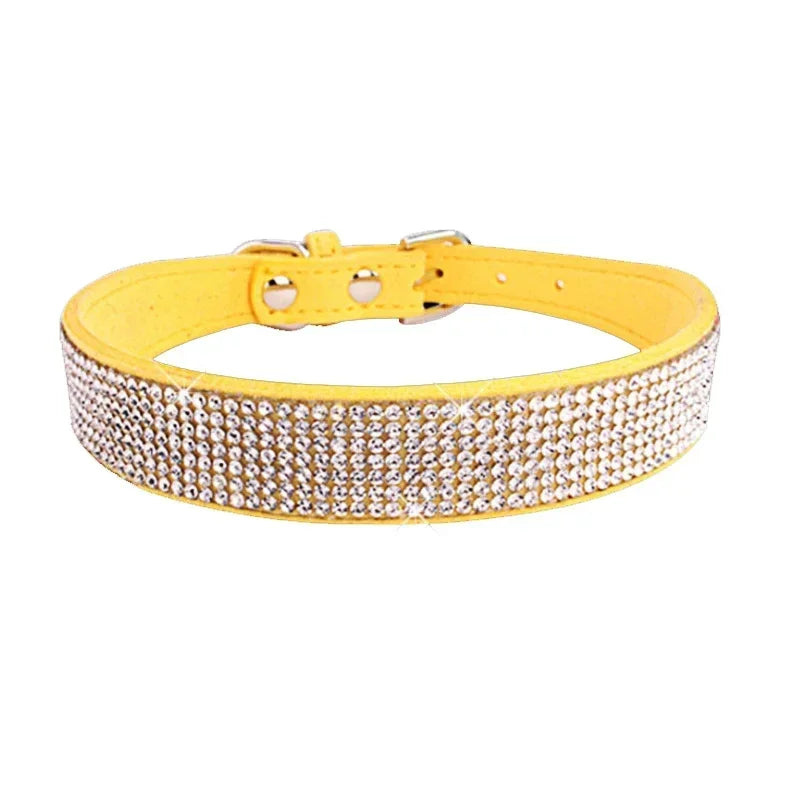 Suede Crystal Dog Collar – Rhinestone Buckle Sparkle