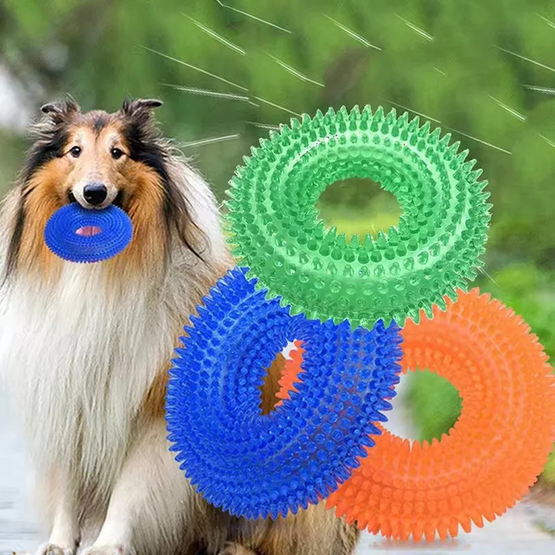 Squeaky Thorn Ring Dog Toy – TPR Rubber Dental Chew for Puppies & Teeth Cleaning