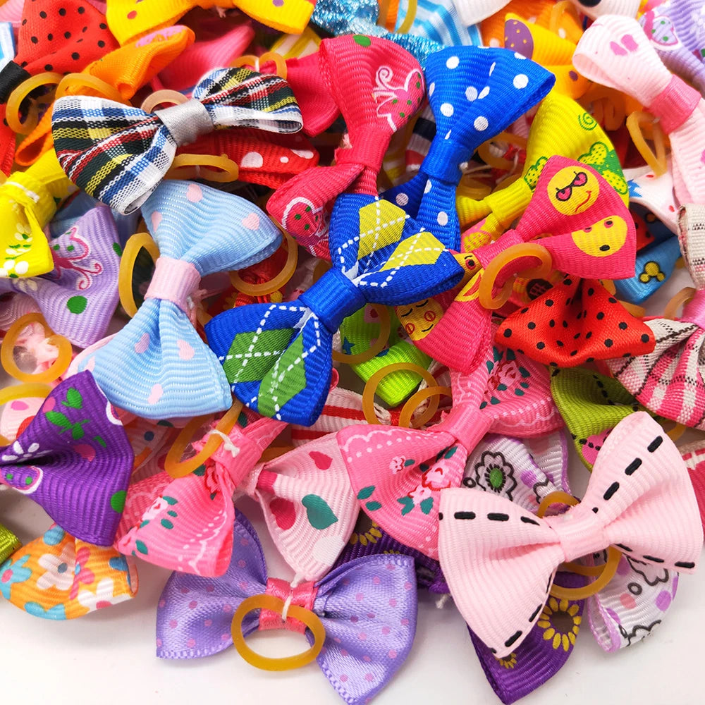 Colorful Small Dog Bows Kit – 10/20/30 Pieces with Rubber Bands for Small Breeds