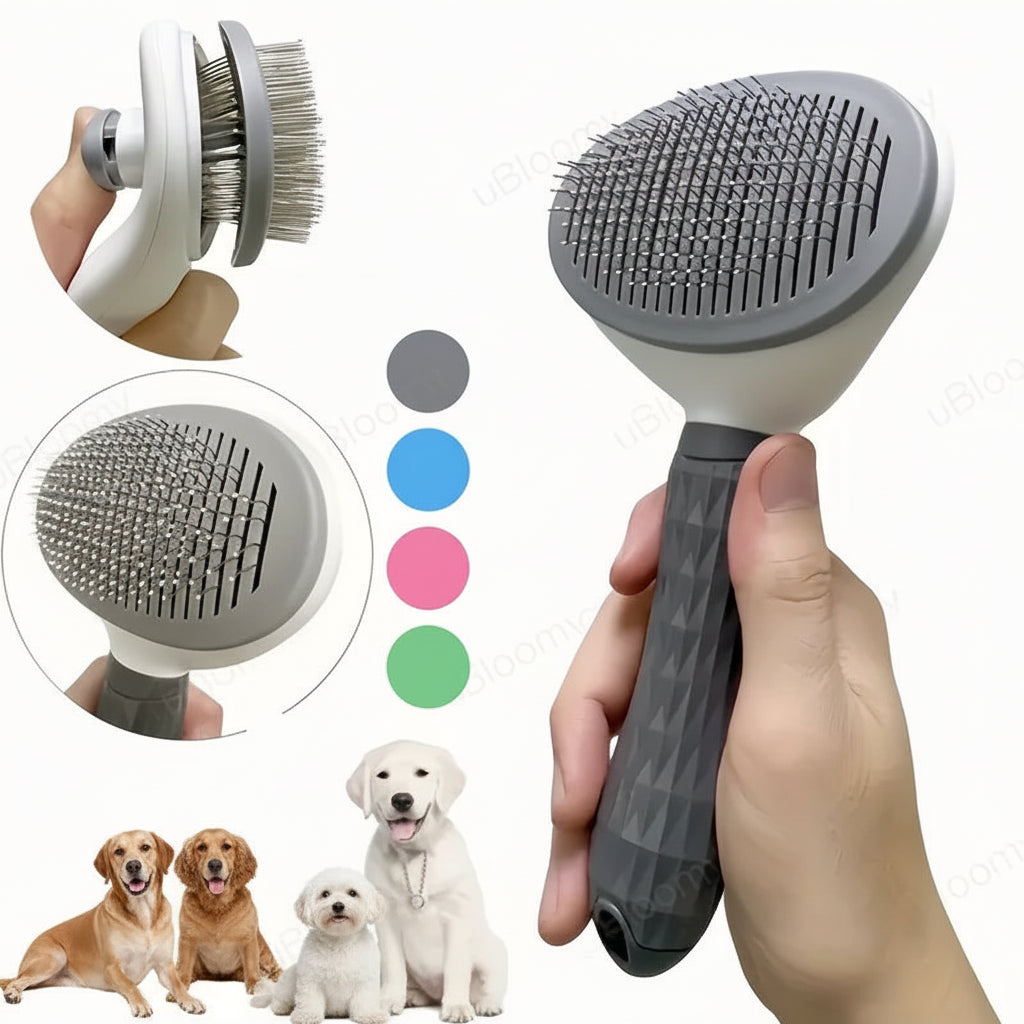 One-Click Pet Hair Removal Comb for Dogs – Automatic Slicker Brush