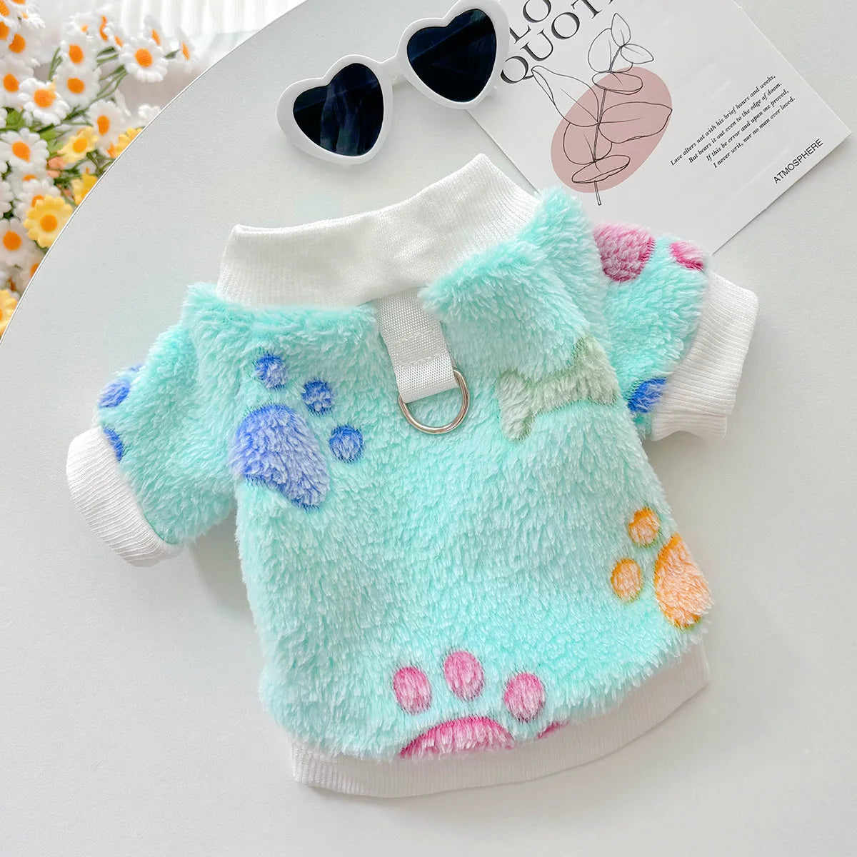 Winter Fleece Dog Hoodie – Heart Print Warm Pet Jacket