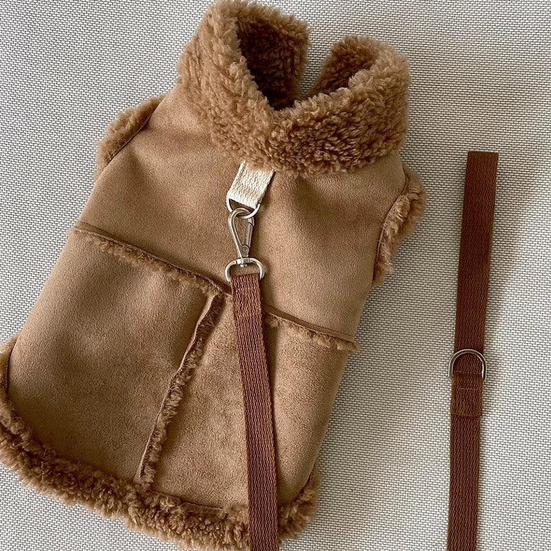 GuTing Van Small Dog Coat | Solid Brown Polyester Teddy Pullover