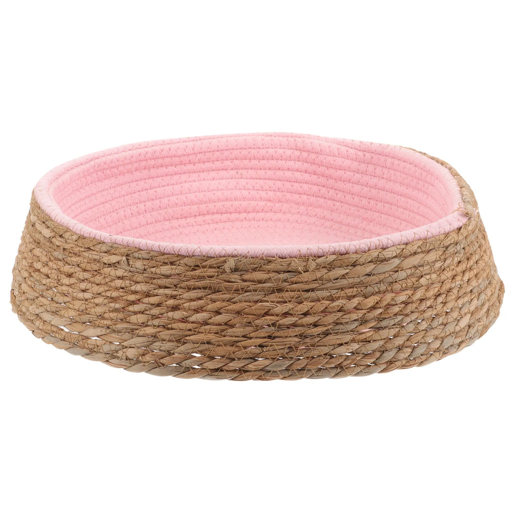 Handmade Rattan Dog Bed – Round Woven Natural Pet Nest with Cozy Cushion for Small Dogs