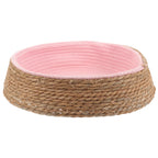 Handmade Rattan Dog Bed – Round Woven Natural Pet Nest with Cozy Cushion for Small Dogs